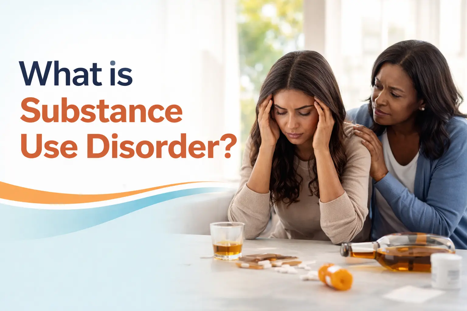 Black woman experiencing distress while another woman offers support, illustrating substance use disorder and recovery